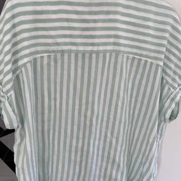 Lola River Women XL Cotton-like Shirt, Blouse, Button, Green Stripes Casual Boxy - Picture 6 of 6